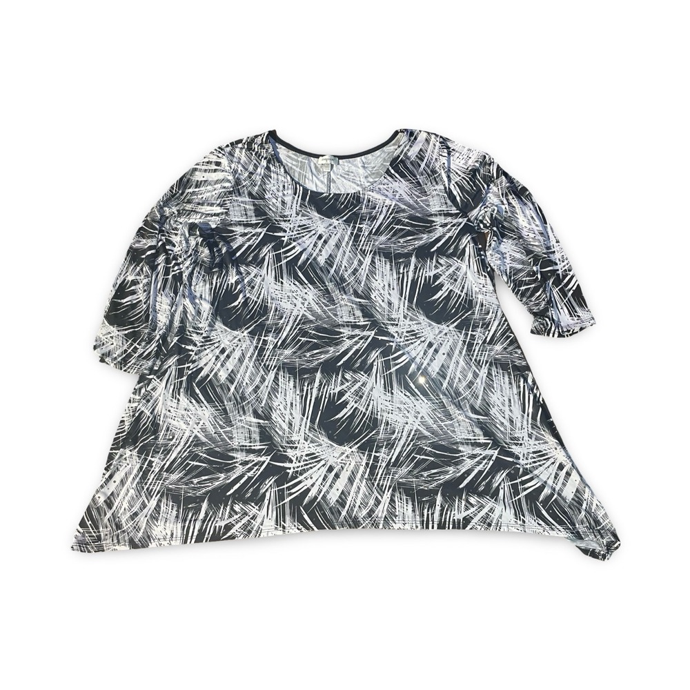 Avenue Black White Abstract Leaf Print 3/4 Sleeve Tunic‎ Plus Size 18 20 casual